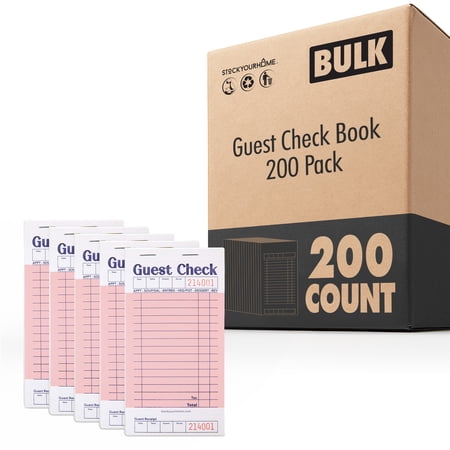 Stock Your Home Pink Guest Check Books for Servers (200 Pack) Server Note Pads, Waiter Checkbook, Food Receipt Book, Restaurant Order Pad, Paper Checks, Waitress Accessories, 250 Total Tickets