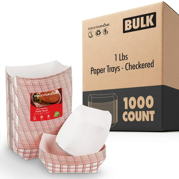 Small Paper Food Boats 1000 Pack 1 lb Disposable Red and White Checkered Trays Eco Friendly Serving Boats for Food 4.25 x 2.2