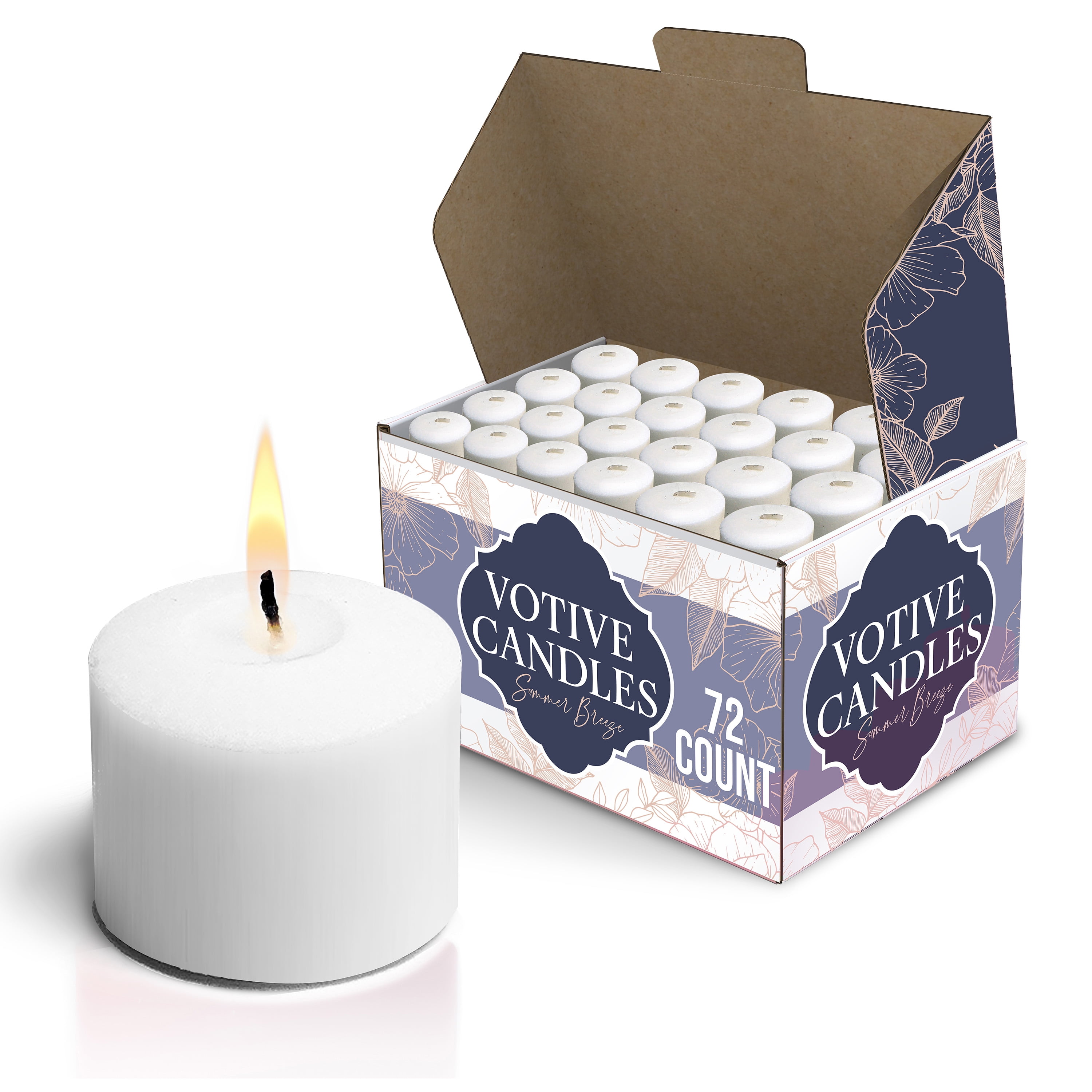 Set of 72 White Unscented Wax Votive Candles