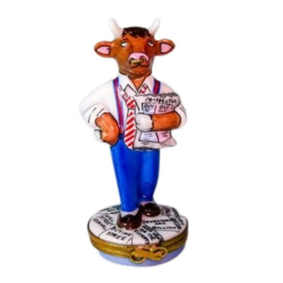 Stock Market Bull Cow Porcelain Limoges Trinket Box Limoges Box Porcelain Figurine