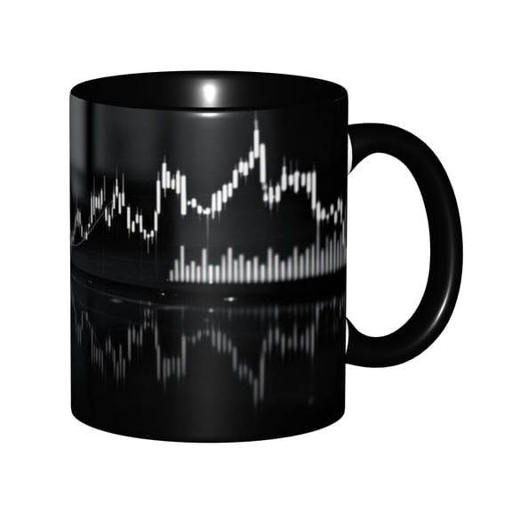 Stock Market Candlestick Chart 11oz Two-Tone Black Coffee Mug, Ceramic Cup Gift for Day Traders and Investors