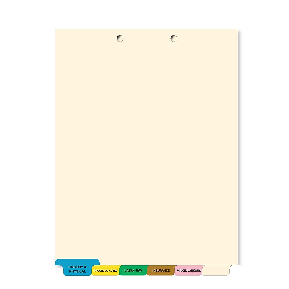  Stock Medical Chart Dividers, 65 Sets of 6 Popular Index Tabs, Bottom