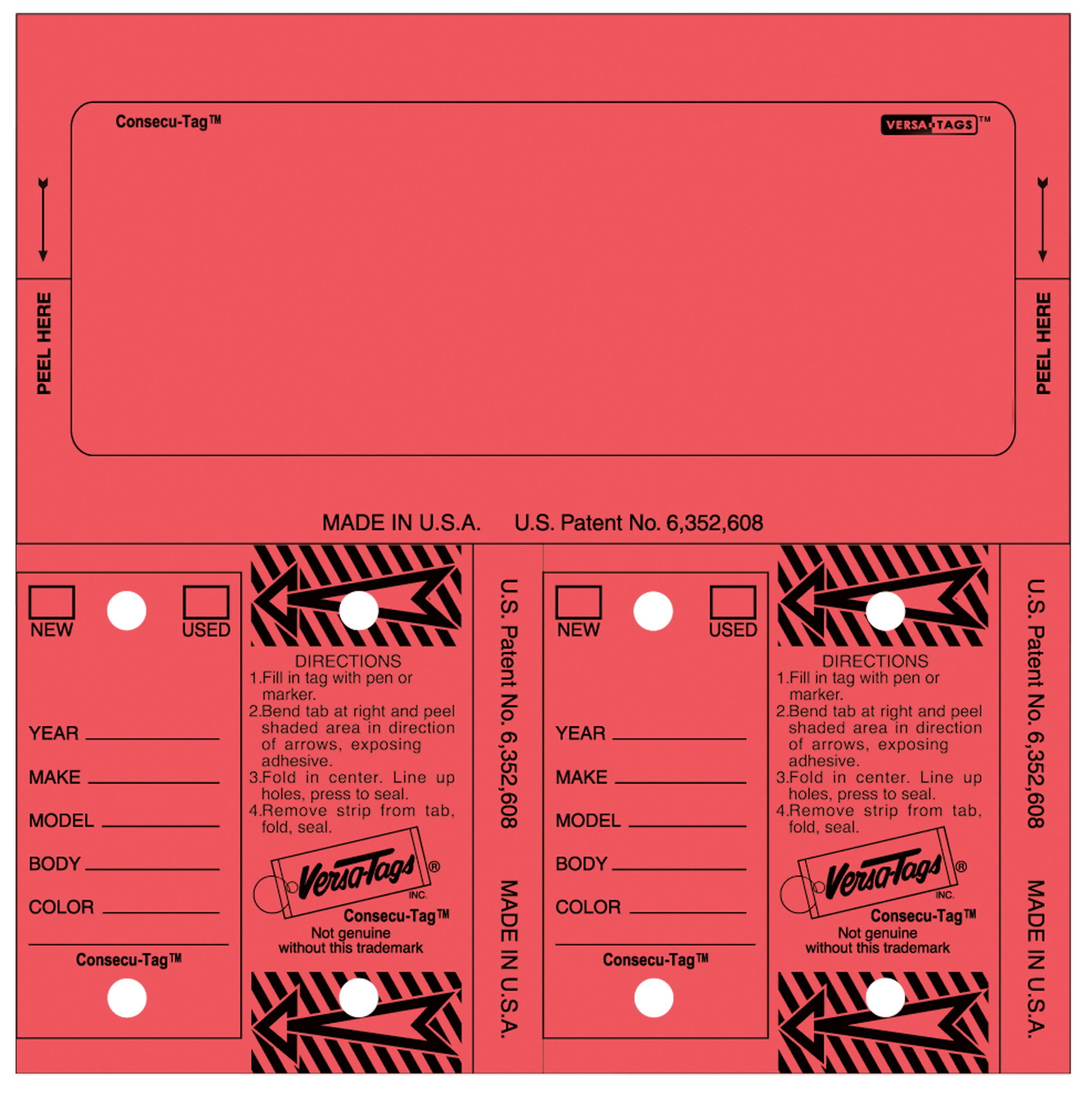 SSWBasics Stock Number Key Tag Set - Red - Key Rings Included - 5 3/8ʺW x 2ʺH - Pack of