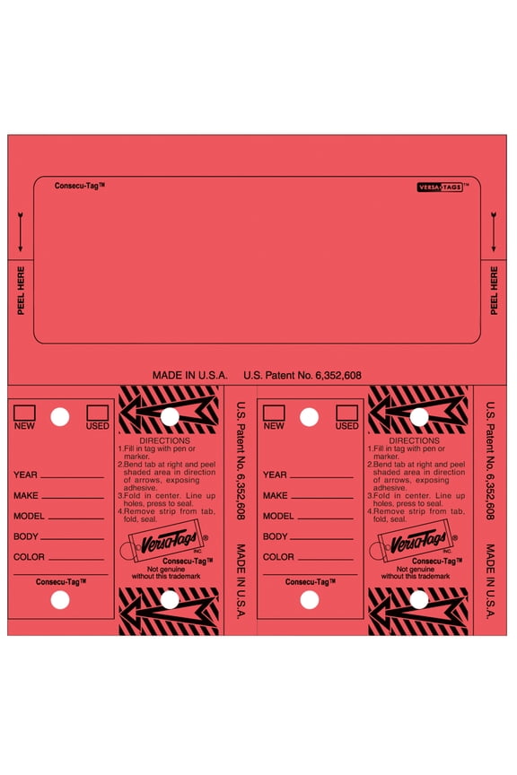 Stock Number Key Tag Set - Red - Key Rings Included - 5 3/8W x 2H - Pack of