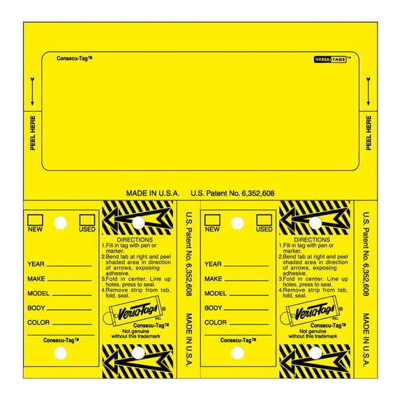 SSWBasics Stock Number Key Tag Set - Yellow - 125 Pack