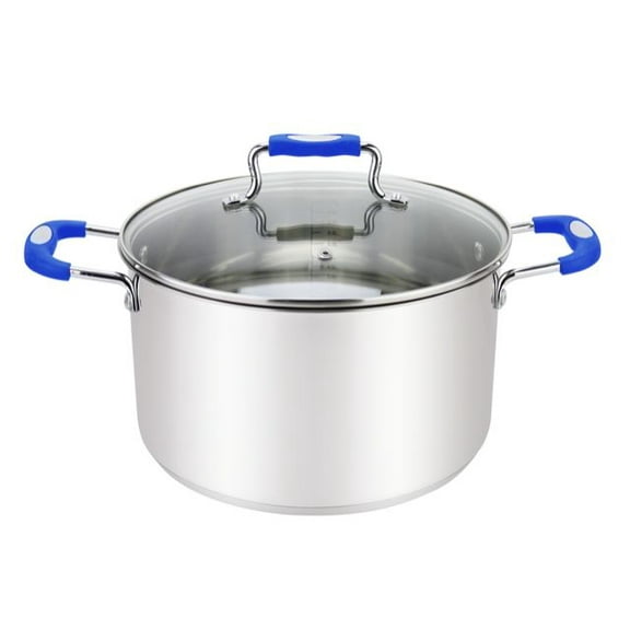 Millvado Stock Pot, 4 Quart Stainless Steel Pot, StockPot With Clear Glass Lid, Steam Hole, Permanent Measurement Markings, Gas, Electric and Induction Compatible Boiling Pot