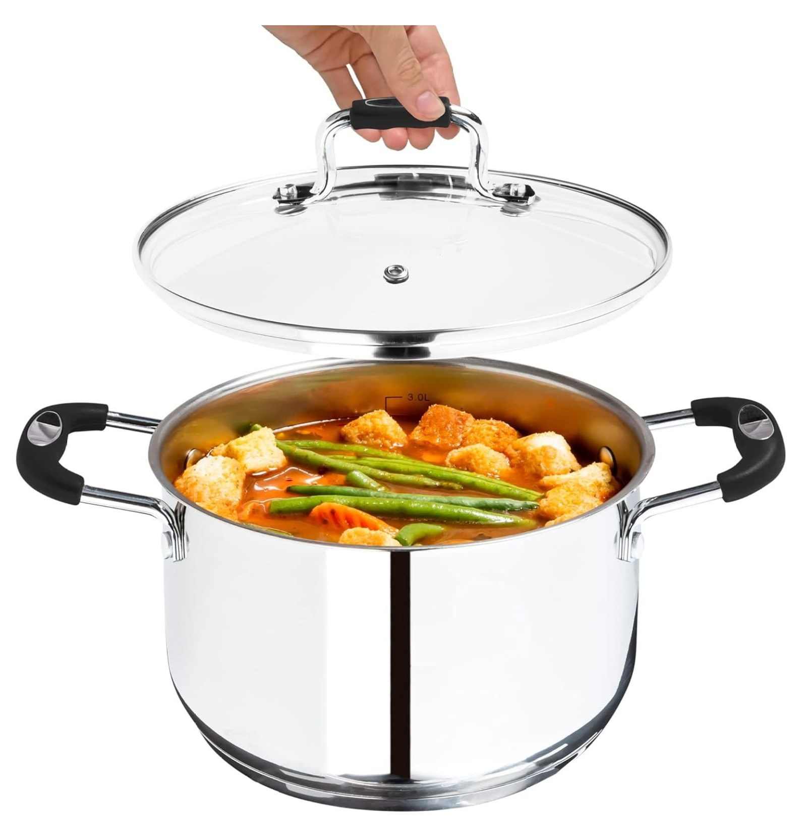 Stock Pot, 4 Quart Stainless Steel Pot, StockPot With Clear Glass Lid