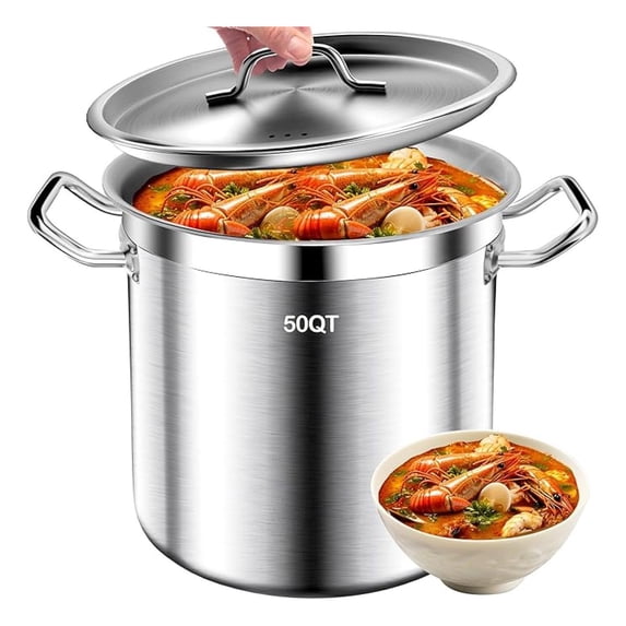 Stock Pot - 50QT Large Soup Pot with Lid - Heavy Duty Induction Tri-Ply ...