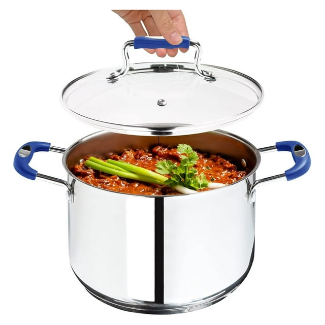 Stock Pot, 6 Quart Stainless Steel Pot, StockPot With Clear Glass Lid