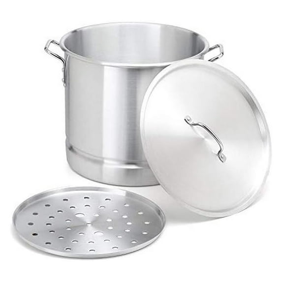 Stock-Pot 8 Qt Aluminum -Pot with Steamer Rack TamalesHeavy Duty Kitchen Restaurant Olla