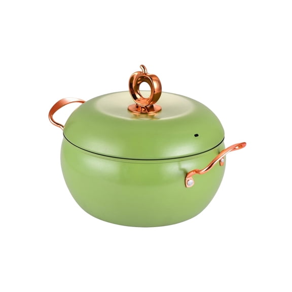 Stock Pot-Double-Handled Apple Soup Pot 2.6Qt Cast Iron Simmer Pot with Lid, Health Soup & Stew Cooking Pasta Pot, Green/Red