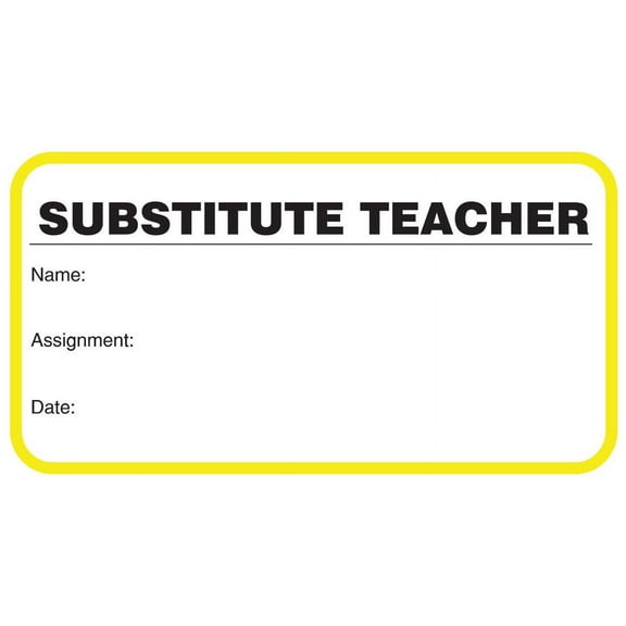 Stock"Substitute Teacher" Sign-in Book with Security Badges 3-1/2" x 1-7/8" Yellow, 500/Book