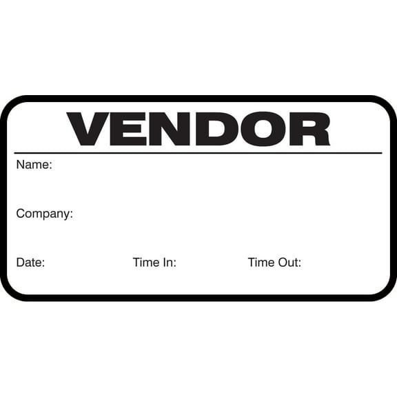 Stock "VENDOR" Sign-in Book with Security Badges 3-1/2" x 1-7/8" Black, 500/Book
