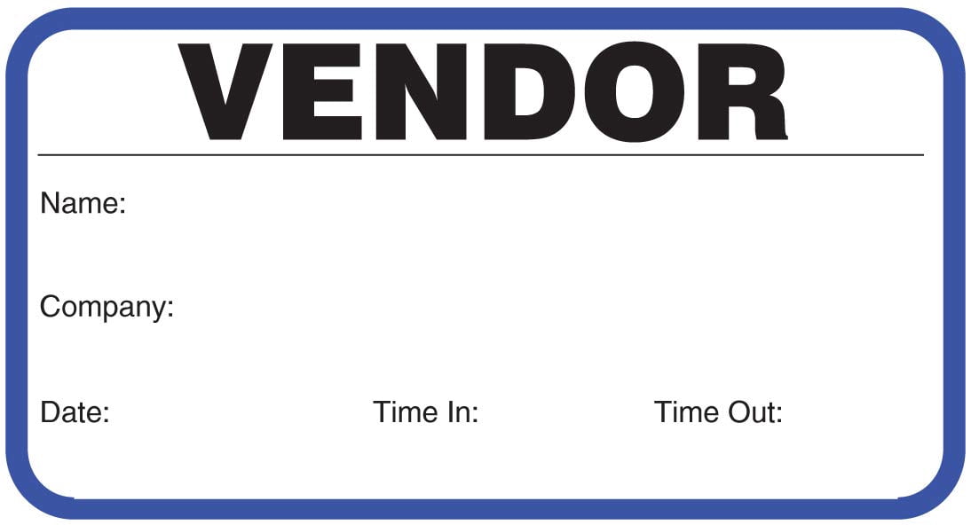 Stock"VENDOR" Sign-in Book with Security Badges 3-1/2" x 1-7/8" Blue, 500/Book