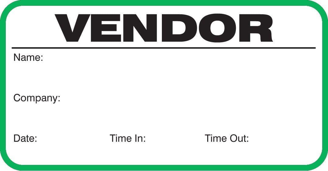 Stock"VENDOR" Sign-in Book with Security Badges 3-1/2" x 1-7/8" Green, 500/Book