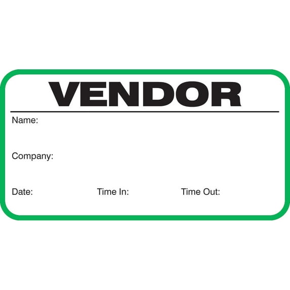 Stock"VENDOR" Sign-in Book with Security Badges 3-1/2" x 1-7/8" Green, 500/Book