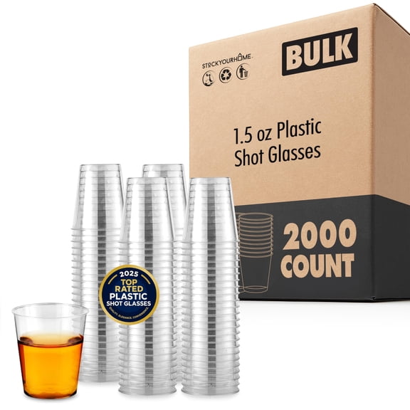 Stock Your Home 1.5 oz Shot Glasses 2000 Pack, Mini Clear Plastic Disposable Cups for Jello Shots Wine Tasting Liquor Pudding and Samples
