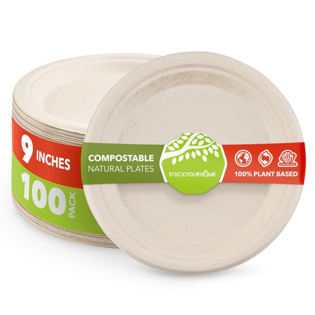 Stock Your Home 100 Compostable HYZ01 Plates 9 Inch (100 Count) Large