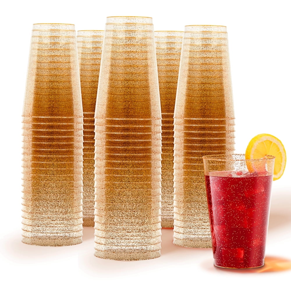 Stock Your Home 14 oz Gold Glitter Cups 100pcs