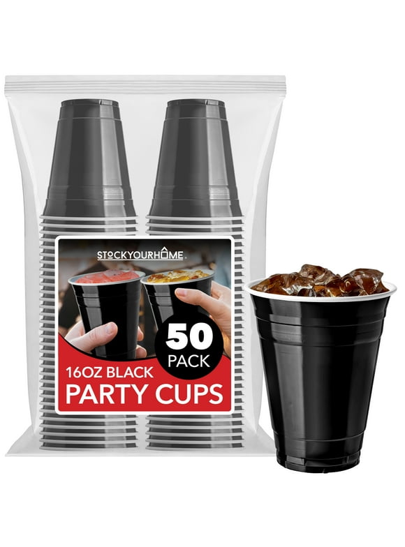 Stock Your Home 16-Ounce Plastic Party Cups (50 Pack) Black Disposable Plastic Cups