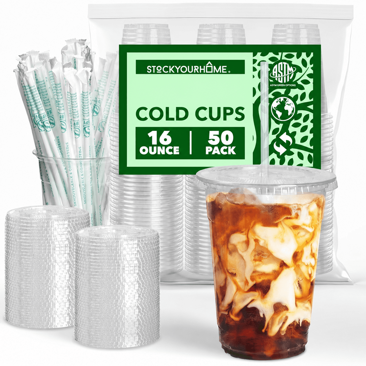 Stock Your Home 16 oz Clear PLA Cold Cups 50 Pack Disposable Party Cups ...