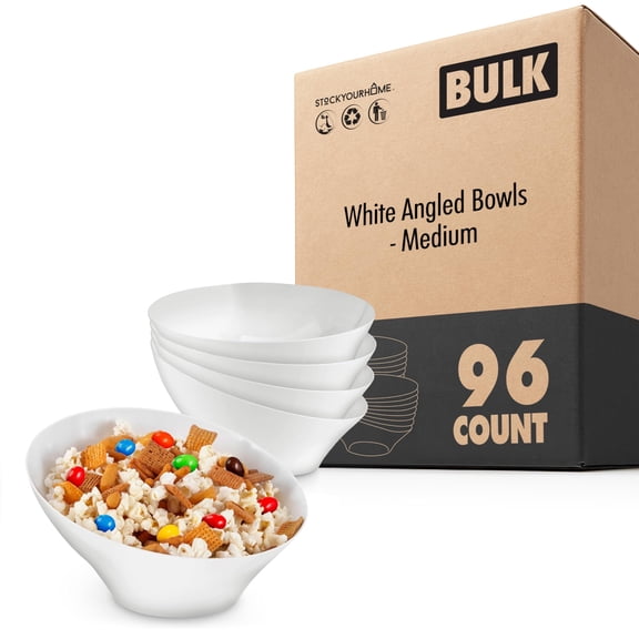 Stock Your Home 20 oz White Plastic Serving Bowls (96 Pack), Medium Disposable Snack Bowls, Candy Dishes, Buffet Containers for Parties