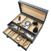 Stock Your Home Mens Valet Tray, Mens Jewelry Box, Night Stand Organizers and Storage, Bedside Table Organizer, Watch Box for Dresser, Faux Leather Black & Beige