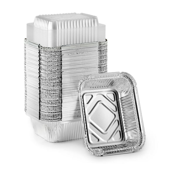 Stock Your Home 1 Lb Small Aluminum Pans with Lids (50 Pack) Foil Pans + Clear Plastic Lids, Disposable Cookware, Takeout Trays with Lids - To Go Disposable Food Containers for Restaurants & Catering