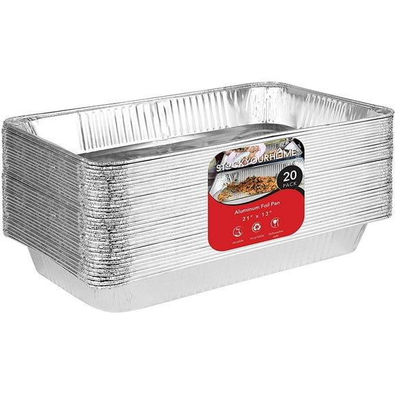 Stock Your Home 21x13" Aluminum Foil Pans (20 Piece Count) - High-Temperature Baking & Serving Trays