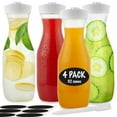 thumbnail image 1 of Plastic Juice Carafe with Lids (Set of 4) 32 oz Carafes for Mimosa Bar, Drink Pitcher with Lid, Water Bottle, Milk Container, Clear Beverage Containers for Fridge, Pantry Storage, Round Pitchers, 1 of 7
