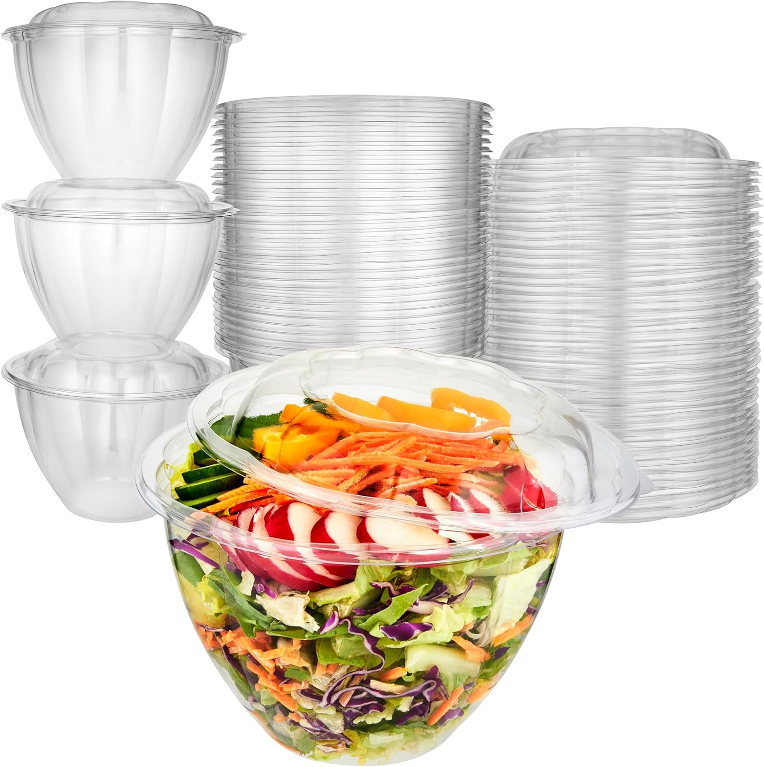 Stock Your Home 32oz Clear Plastic Salad Bowls with Lids Disposable (50 Pack) Medium Takeout
