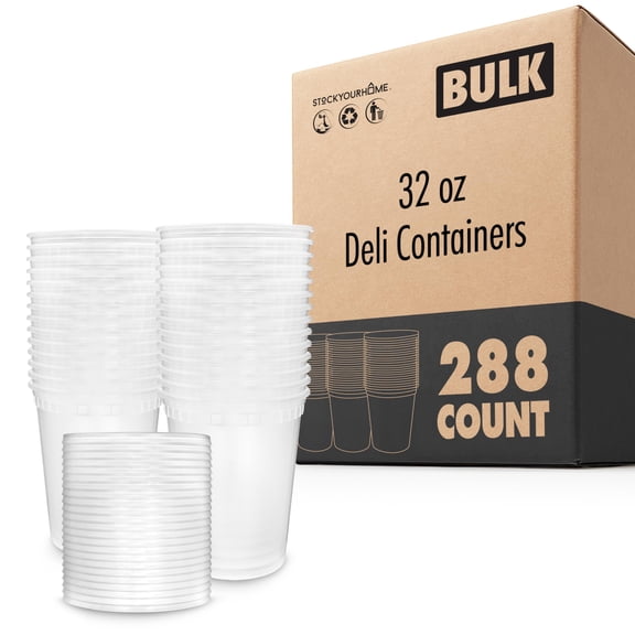 Stock Your Home 32oz Deli Containers with Lids (288 Pack), Disposable Freezer Storage, Reusable Soup & Microwave Safe Food Containers