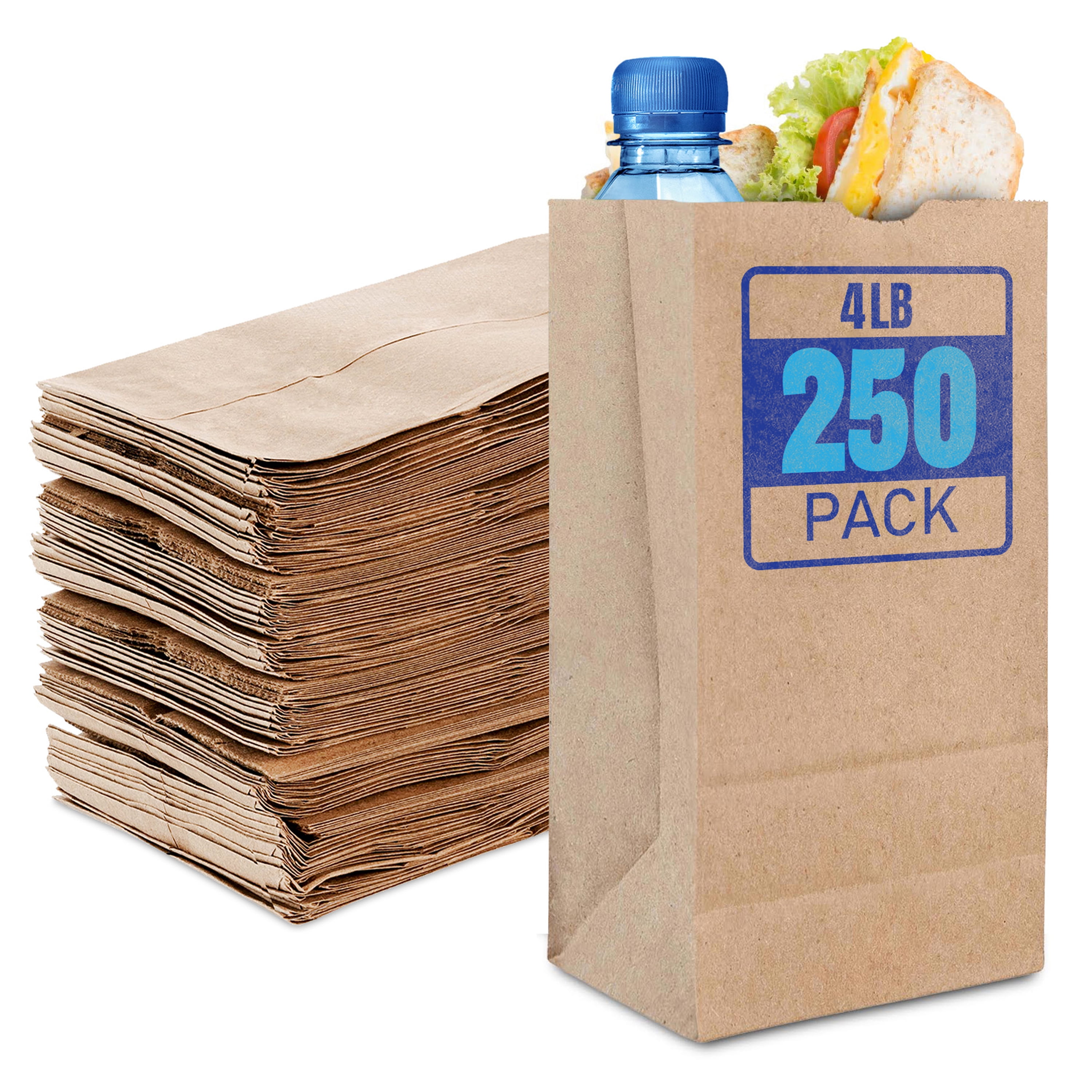 Stock Your Home 4 Lb Kraft Brown Paper Lunch Bags 250 Count Bulk Disposable Lunch Sacks