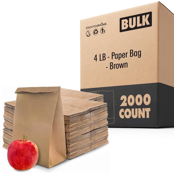 Stock Your Home 4 lb Brown Paper Lunch Bags 2000 Count, Bulk Disposable Sacks for Snacks Sandwiches Groceries and Arts and Crafts