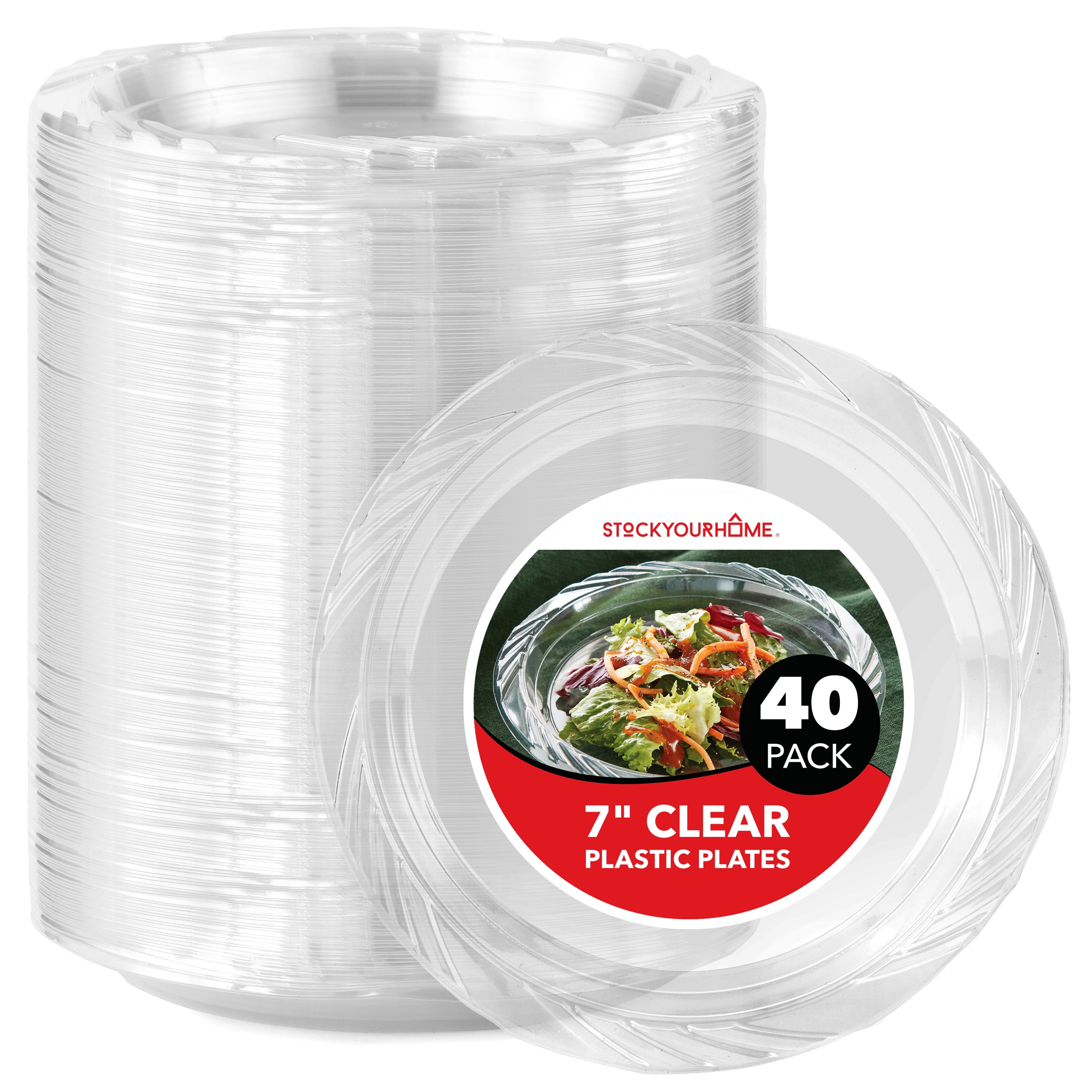 Stock Your Home 40Count, 7 Inch Clear Plastic Plates, Flexible
