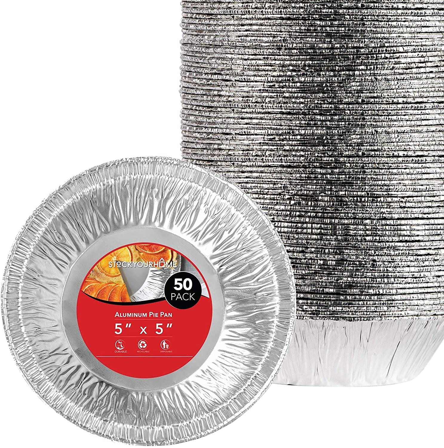 DOBI 5 Pie Pans [50-pack] - HEAVY-DUTY Disposable Aluminum Foil Pie tins,  Individual-Portion-Size Pie Plates