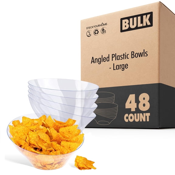 Stock Your Home 54 oz Clear Plastic Serving Bowls (48 Pack), Disposable Candy Dishes, Buffet Containers, Snack Bowls for Parties and Events