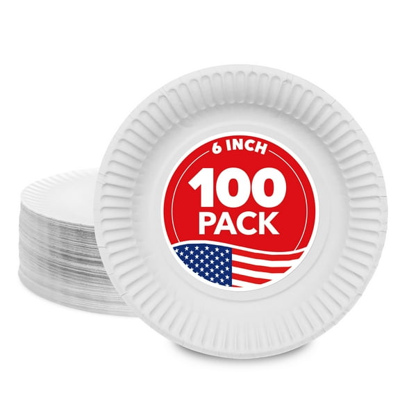 Stock Your Home 6-Inch Paper Plates Uncoated, Everyday Disposable Dessert Plates 6" Paper Plate Bulk, White, 100 Count