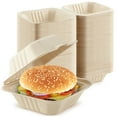 thumbnail image 1 of Clamshell Take Out Food Containers 6" x 6” (50 Pack) 1-Compartment, Disposable To Go Container, Togo Boxes With Lids, Trays for Lunch, Dinner, Meal-Prep, Eco Friendly, Compostable, Biodegradable, 1 of 7