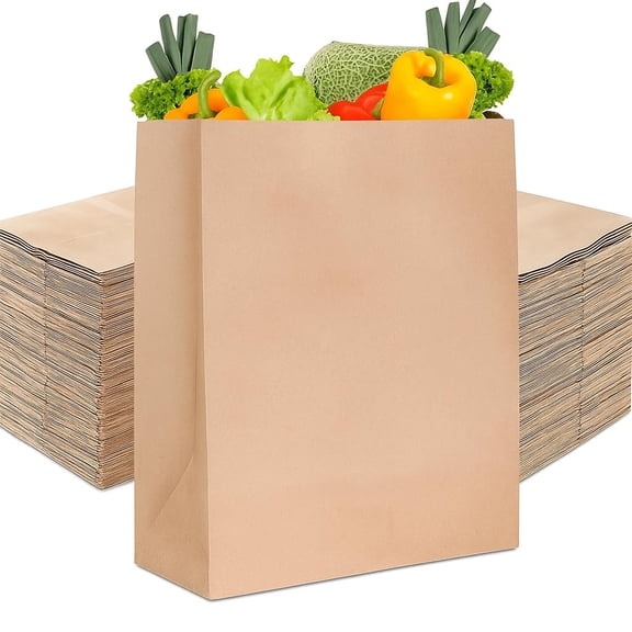 Stock Your Home 70 lb Kraft Brown Bags with Handles (100 Count), Large Grocery Bags Bulk for Shopping or Storage