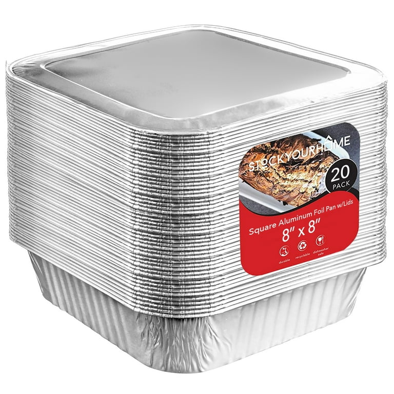 Foil Lux 36 oz Round Aluminum Take Out Pan - Heavy Weight - 8 inch x 8 inch x 2 inch - 100 Count Box, Silver