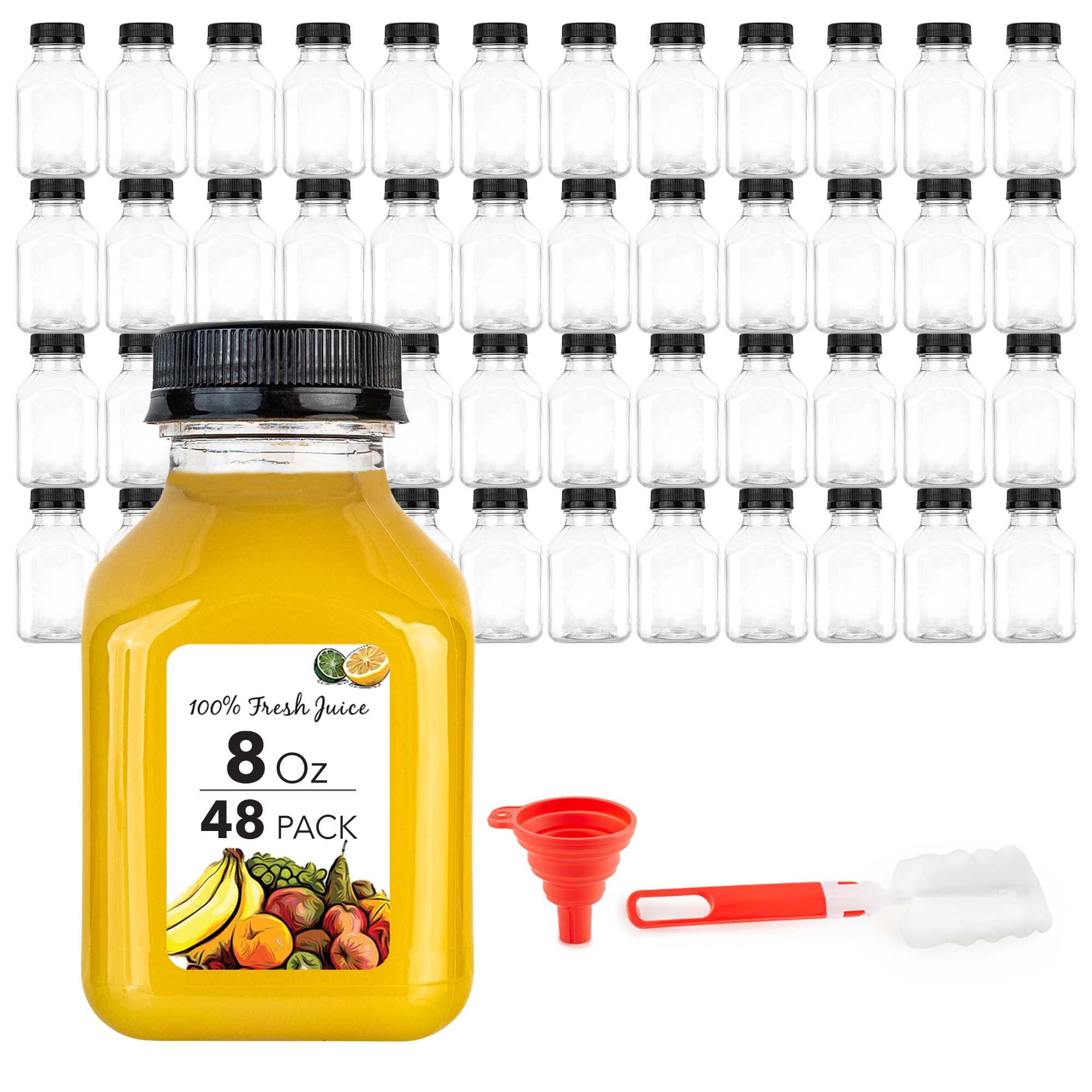 Stock Your Home 8oz Reusable Plastic Juice Bottles with Caps (48 Count