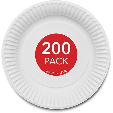 Stock Your Home 9-Inch Paper Plates Uncoated, White, 200 Count