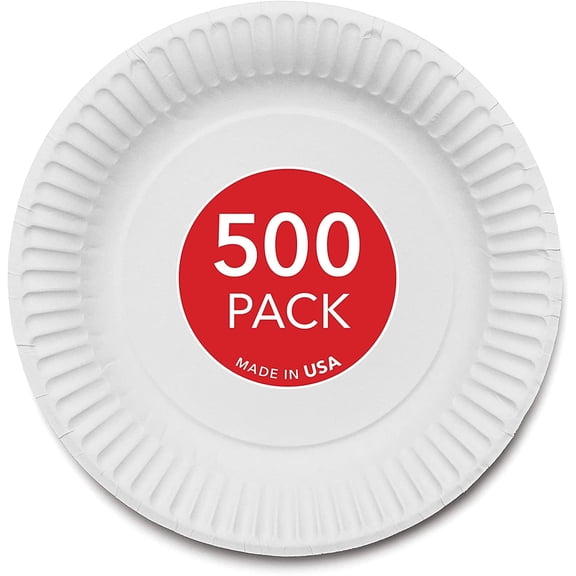 Stock Your Home 9-Inch Paper Plates Uncoated, White, 500 Count