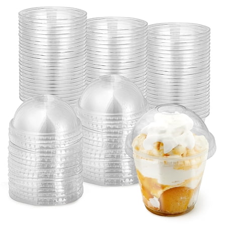 9 oz Clear Plastic Dessert Cups with Lids (Set of 50) Small Disposable Parfait Cup, Dome Lid - No Hole, 9-Ounce Party Fruit Containers, Banana Pudding Bowl, Jello, Ice Cream, Desserts Container