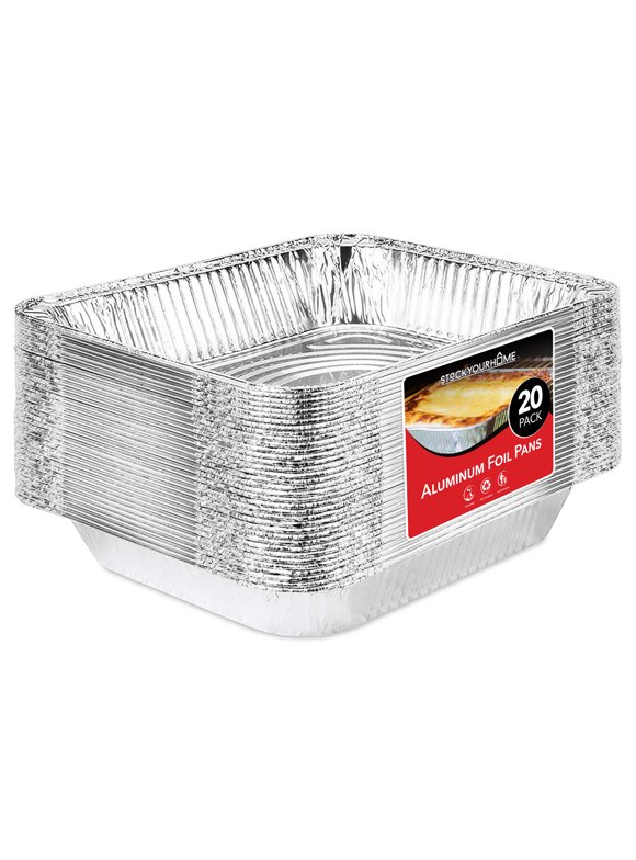 Stock Your Home 9x13 Aluminum Pans (20 Pack) - Disposable & Recyclable Foil Tray- Half Size Steam Table Deep Pans - Tin Foil Pans for Cooking, Heating, Storing, Prepping Food, BBQ, Grilling, Catering