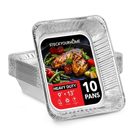 Stock Your Home Aluminum Pans 9x13 Disposable Foil Pans (10 Pack) - Half Size Steam Table Deep Aluminum Trays - Tin Foil Disposable Pans Great for Cooking, Heating, Storing, Prepping Food