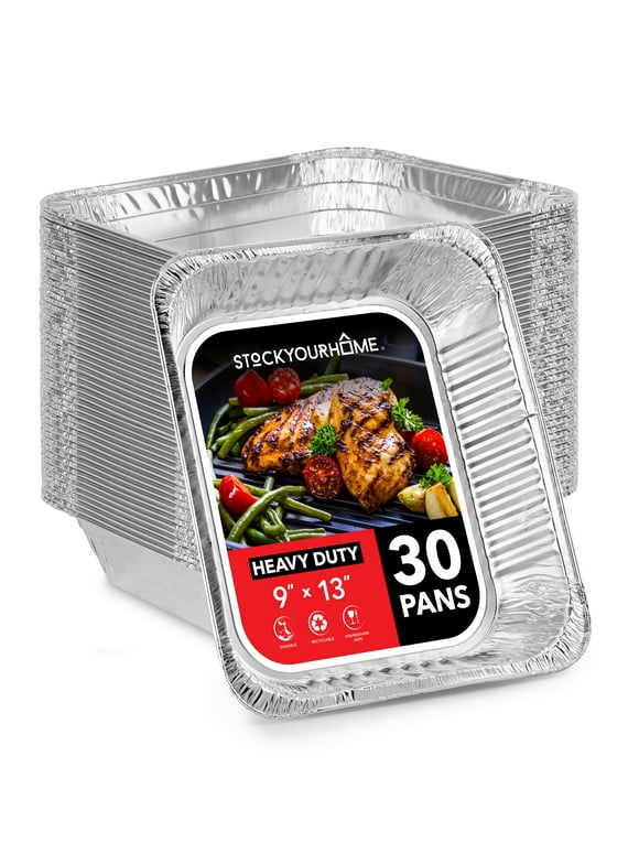 Stock Your Home 9x13 Disposable Aluminum Foil Pans - 30 Pack - for Cooking, Heating, Storing, Prepping Food