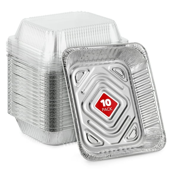 Stock Your Home 9x13 Heavy Duty Aluminum Baking Pan with Lid, 12.5"x10.25"x2.5", Silver, 10 Pack
