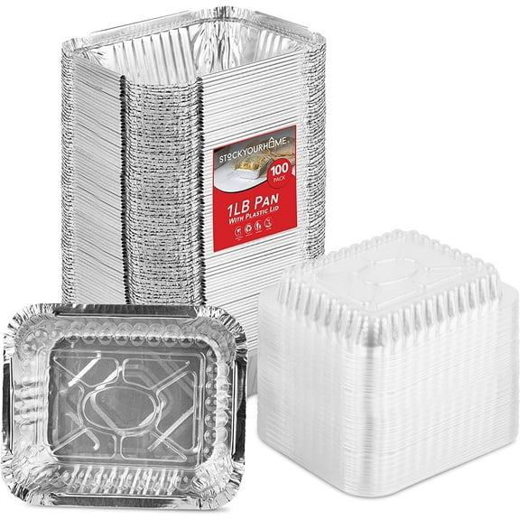 Stock Your Home Aluminum Take-Out Containers, Clear Plastic Lids, 5 √Ç¬Ω x 4 9/16 x 1 √Ç¬æ